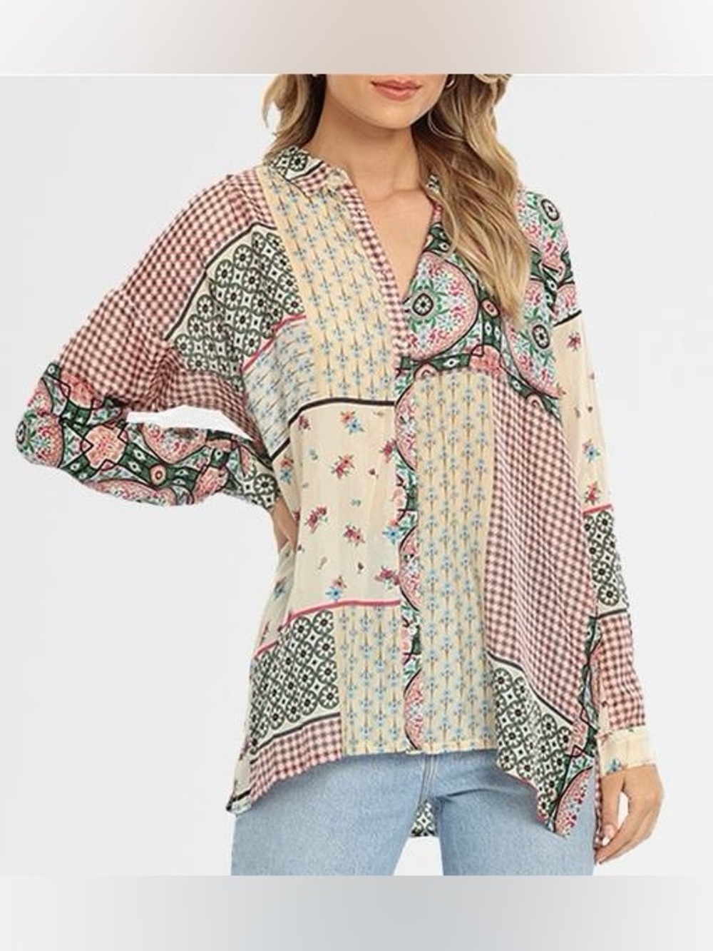 Johnny Was Kimo Iris Silk Button Down Size Small